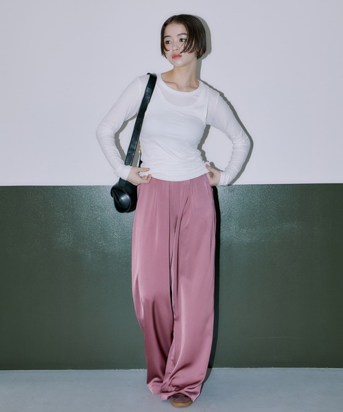 LIENCOEUR（リアンクール）の「POPサテンワイドストレートパンツ（その他パンツ・レディース・ネイビー/ピンク/ライトグリーン/ライトブルー/ブラック・FREE）」の9枚目の写真