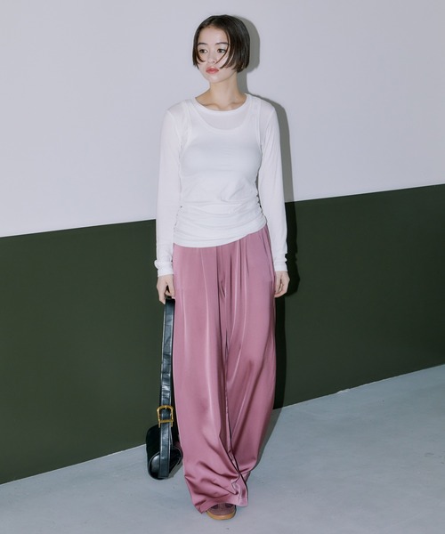 LIENCOEUR（リアンクール）の「POPサテンワイドストレートパンツ（その他パンツ・レディース・ネイビー/ピンク/ライトグリーン/ライトブルー/ブラック・FREE）」の11枚目の写真