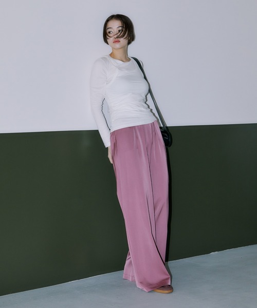 LIENCOEUR（リアンクール）の「POPサテンワイドストレートパンツ（その他パンツ・レディース・ネイビー/ピンク/ライトグリーン/ライトブルー/ブラック・FREE）」の12枚目の写真