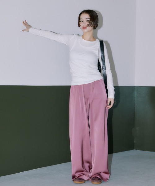 LIENCOEUR（リアンクール）の「POPサテンワイドストレートパンツ（その他パンツ・レディース・ネイビー/ピンク/ライトグリーン/ライトブルー/ブラック・FREE）」の13枚目の写真