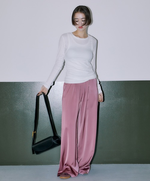 LIENCOEUR（リアンクール）の「POPサテンワイドストレートパンツ（その他パンツ・レディース・ネイビー/ピンク/ライトグリーン/ライトブルー/ブラック・FREE）」の8枚目の写真