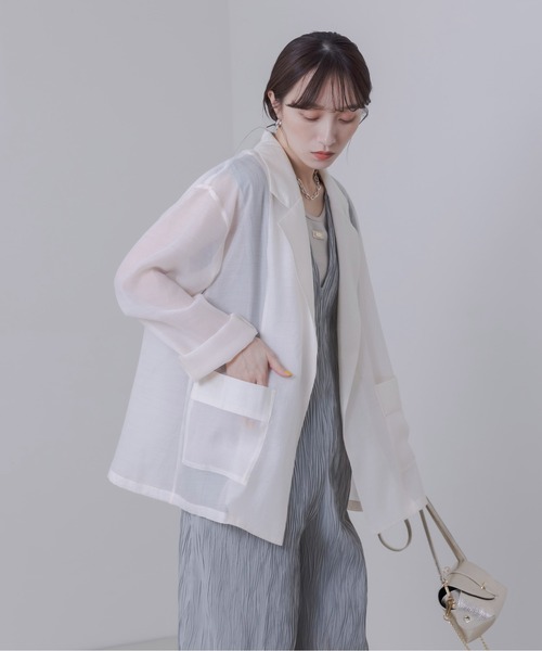 Eimee Law（エイミーロウ）の「シアーテーラードラフジャケット（テーラードジャケット・レディース・アイボリー/グレー/ブラック・FREE）」の14枚目の写真