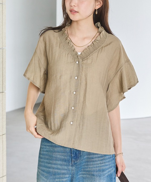 LAVEANGE（ラビアンジェ）の「【洗える】リネンフリルブラウス（シャツ/ブラウス・レディース・オフホワイト/ブラック/ブラウン・M/LL/3L/4L/5L）」の3枚目の写真