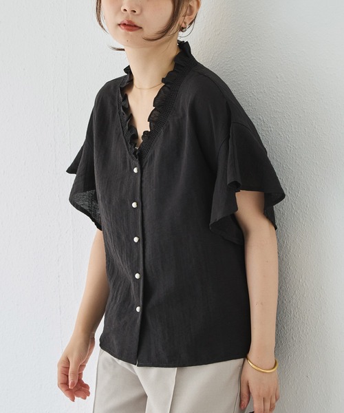 LAVEANGE（ラビアンジェ）の「【洗える】リネンフリルブラウス（シャツ/ブラウス・レディース・オフホワイト/ブラック/ブラウン・M/LL/3L/4L/5L）」の13枚目の写真