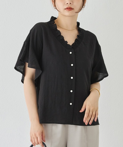LAVEANGE（ラビアンジェ）の「【洗える】リネンフリルブラウス（シャツ/ブラウス・レディース・オフホワイト/ブラック/ブラウン・M/LL/3L/4L/5L）」の14枚目の写真