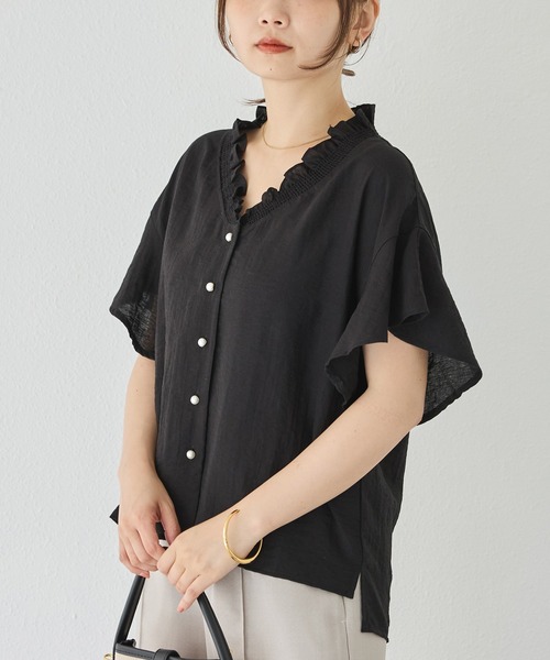 LAVEANGE（ラビアンジェ）の「【洗える】リネンフリルブラウス（シャツ/ブラウス・レディース・オフホワイト/ブラック/ブラウン・M/LL/3L/4L/5L）」の15枚目の写真