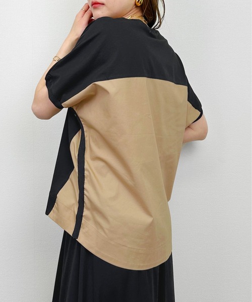 PICCIN(ピッチン)の「配色布帛切り替えプルオーバー(Tシャツ/カットソー・レディース・ホワイト系その他/ブラック系その他・M)」の1枚目の写真