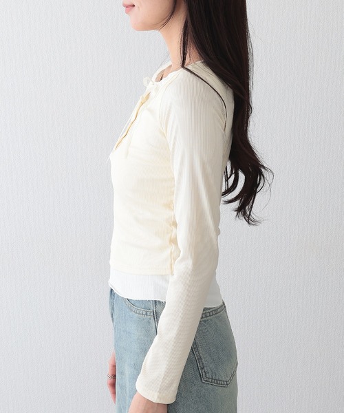 Lace Ladies(レースレディース)の「リボン付き フリル ヘンリーネック ドッキング プルオーバー(Tシャツ/カットソー・レディース・グレー/ブラック/アイボリー・XL/M)」の17枚目の写真