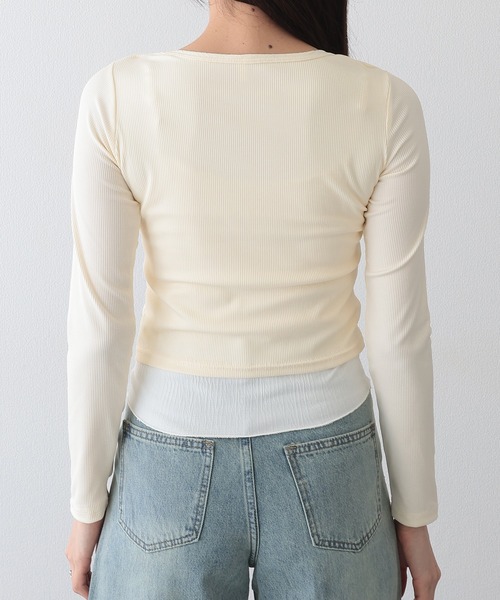 Lace Ladies(レースレディース)の「リボン付き フリル ヘンリーネック ドッキング プルオーバー(Tシャツ/カットソー・レディース・グレー/ブラック/アイボリー・XL/M)」の16枚目の写真