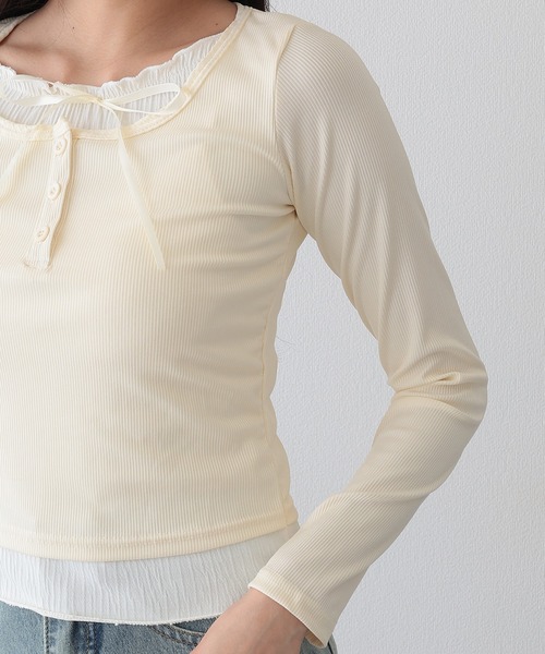 Lace Ladies(レースレディース)の「リボン付き フリル ヘンリーネック ドッキング プルオーバー(Tシャツ/カットソー・レディース・グレー/ブラック/アイボリー・XL/M)」の13枚目の写真