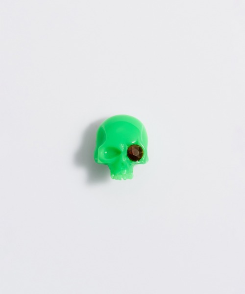 セール】CZ・SKULLピアス（ライムグリーン）（ピアス（片耳用