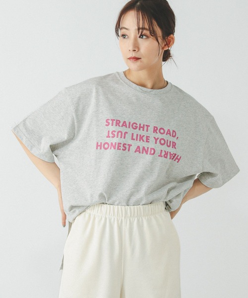 GLOBAL WORK（グローバルワーク）の「ヘビロッTEEワイドプリント半袖/289396（Tシャツ/カットソー・レディース・杢グレー/ホワイト/イエロー/ホワイト系その他6/ライトベージュ/スミクロ/ホワイト系その他7/ネイビー/オフホワイト/ピンク・REGULAR/LONG）」の6枚目の写真