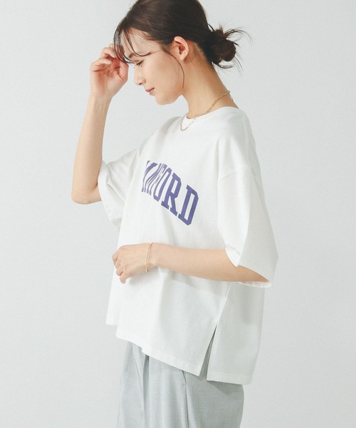 GLOBAL WORK（グローバルワーク）の「ヘビロッTEEワイドプリント半袖/289396（Tシャツ/カットソー・レディース・杢グレー/ホワイト/イエロー/ホワイト系その他6/ライトベージュ/スミクロ/ホワイト系その他7/ネイビー/オフホワイト/ピンク・REGULAR/LONG）」の4枚目の写真