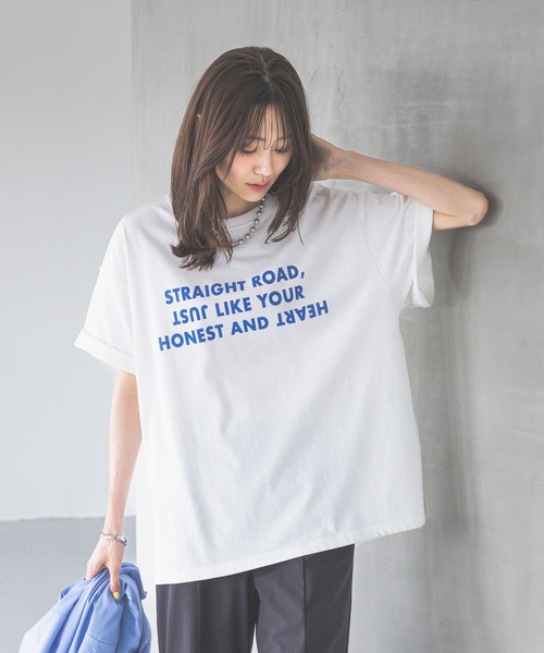 GLOBAL WORK（グローバルワーク）の「ヘビロッTEEワイドプリント半袖/289396（Tシャツ/カットソー・レディース・杢グレー/ホワイト/イエロー/ホワイト系その他6/ライトベージュ/スミクロ/ホワイト系その他7/ネイビー/オフホワイト/ピンク・REGULAR/LONG）」の5枚目の写真