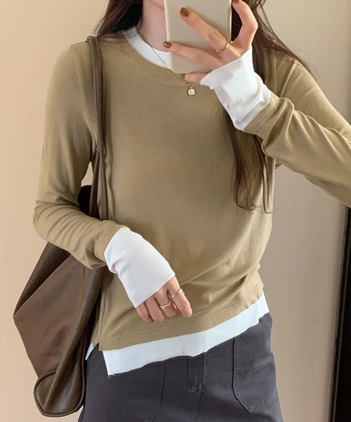 aimoha(アイモハ)の「ロングスリーブベーシックTシャツ(Tシャツ/カットソー・レディース・グリーン/グレー/ホワイト/ベージュ/パープル/ダークグレー・LARGE/MEDIUM)」の4枚目の写真