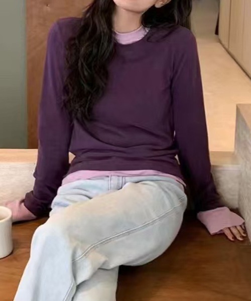 aimoha(アイモハ)の「ロングスリーブベーシックTシャツ(Tシャツ/カットソー・レディース・グリーン/グレー/ホワイト/ベージュ/パープル/ダークグレー・LARGE/MEDIUM)」の6枚目の写真