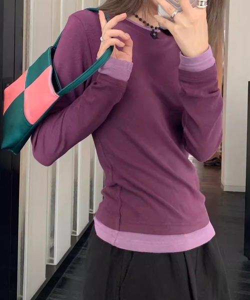 aimoha(アイモハ)の「ロングスリーブベーシックTシャツ(Tシャツ/カットソー・レディース・グリーン/グレー/ホワイト/ベージュ/パープル/ダークグレー・LARGE/MEDIUM)」の21枚目の写真