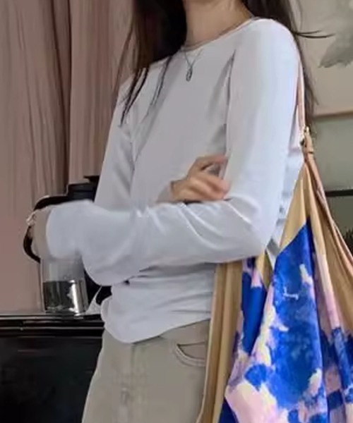 aimoha(アイモハ)の「ロングスリーブベーシックTシャツ(Tシャツ/カットソー・レディース・グリーン/グレー/ホワイト/ベージュ/パープル/ダークグレー・LARGE/MEDIUM)」の8枚目の写真