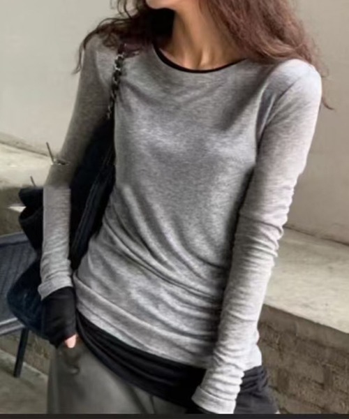 aimoha(アイモハ)の「ロングスリーブベーシックTシャツ(Tシャツ/カットソー・レディース・グリーン/グレー/ホワイト/ベージュ/パープル/ダークグレー・LARGE/MEDIUM)」の14枚目の写真