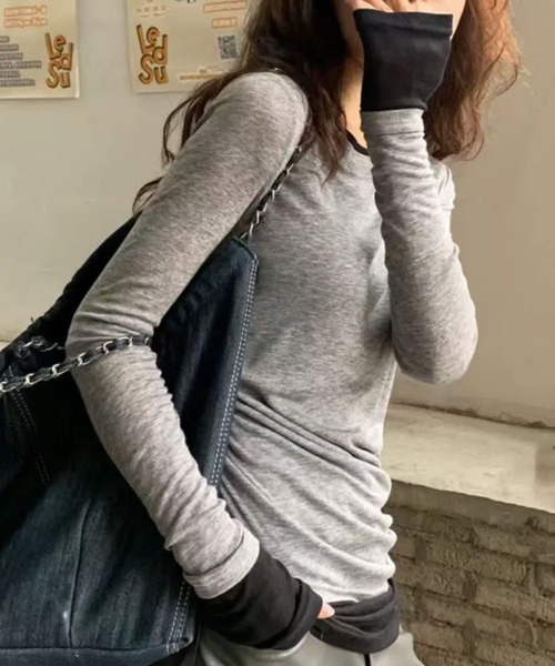 aimoha(アイモハ)の「ロングスリーブベーシックTシャツ(Tシャツ/カットソー・レディース・グリーン/グレー/ホワイト/ベージュ/パープル/ダークグレー・LARGE/MEDIUM)」の17枚目の写真