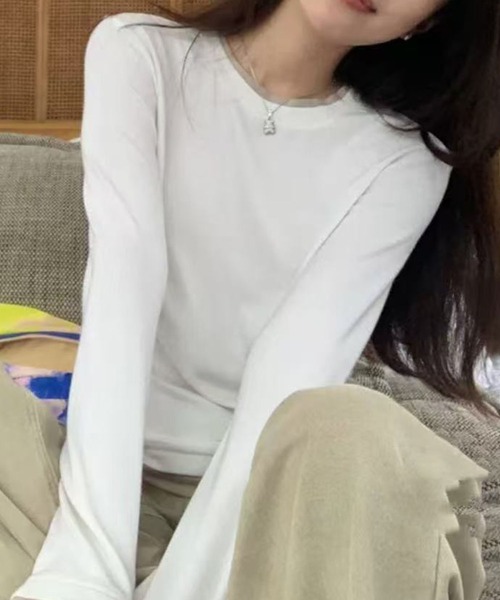 aimoha(アイモハ)の「ロングスリーブベーシックTシャツ(Tシャツ/カットソー・レディース・グリーン/グレー/ホワイト/ベージュ/パープル/ダークグレー・LARGE/MEDIUM)」の12枚目の写真