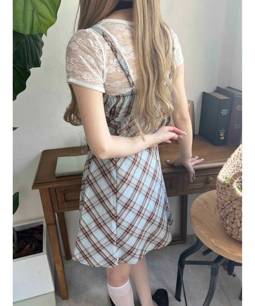 WEGO（ウィゴー）の「フロントリボンチェックキャミワンピース（ワンピース・レディース・ブラック/ブルー/レッド・FREE）」の12枚目の写真