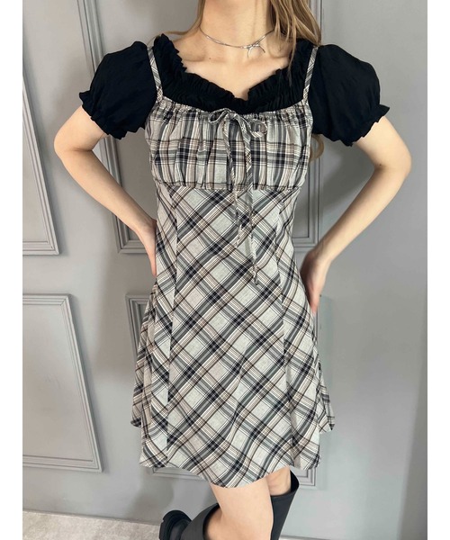 WEGO（ウィゴー）の「フロントリボンチェックキャミワンピース（ワンピース・レディース・ブラック/ブルー/レッド・FREE）」の5枚目の写真