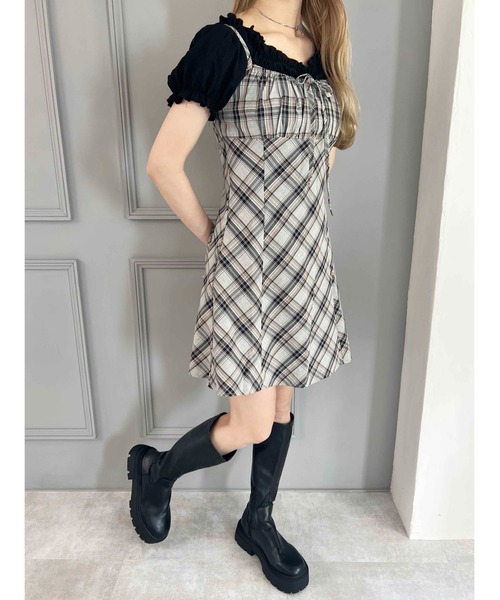 WEGO（ウィゴー）の「フロントリボンチェックキャミワンピース（ワンピース・レディース・ブラック/ブルー/レッド・FREE）」の7枚目の写真