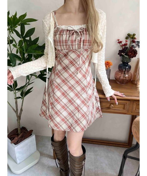 WEGO（ウィゴー）の「フロントリボンチェックキャミワンピース（ワンピース・レディース・ブラック/ブルー/レッド・FREE）」の16枚目の写真