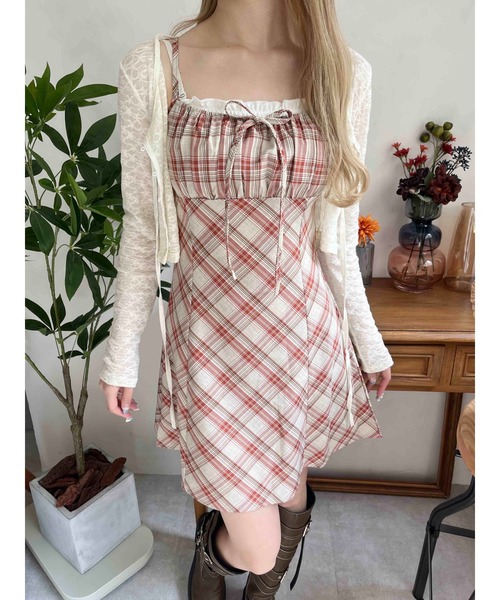 WEGO（ウィゴー）の「フロントリボンチェックキャミワンピース（ワンピース・レディース・ブラック/ブルー/レッド・FREE）」の17枚目の写真