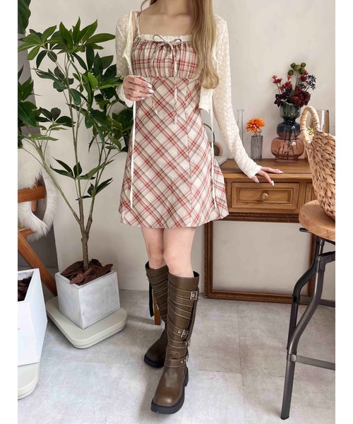 WEGO（ウィゴー）の「フロントリボンチェックキャミワンピース（ワンピース・レディース・ブラック/ブルー/レッド・FREE）」の18枚目の写真