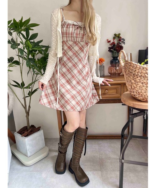 WEGO（ウィゴー）の「フロントリボンチェックキャミワンピース（ワンピース・レディース・ブラック/ブルー/レッド・FREE）」の19枚目の写真