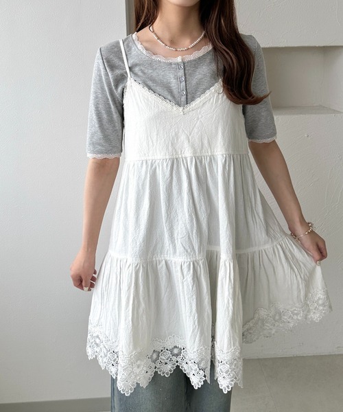 apres jour clair（アプレジュールクレア）の「【apres jour clair】コットンレースキャミチュニック（チュニック・レディース・ベージュ/オフホワイト・フリー/X-LARGE）」の3枚目の写真