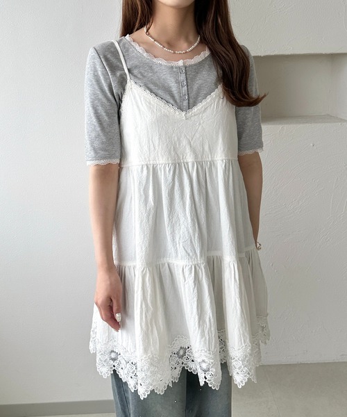 セール】【apres jour clair】コットンレースキャミチュニック