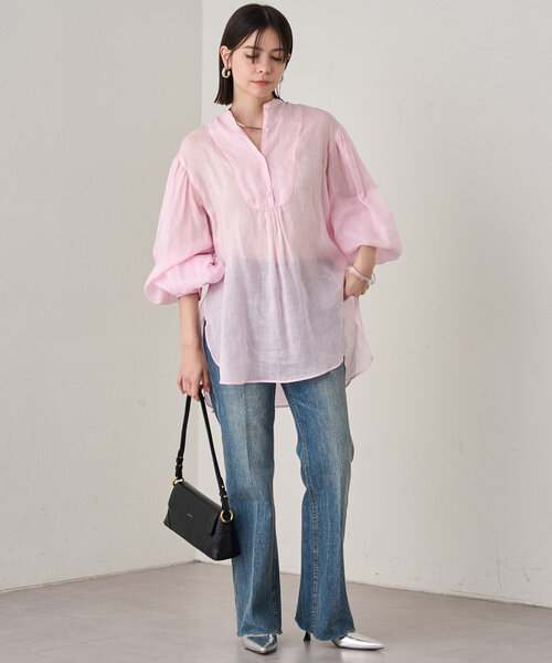 ネストローブ リネンギャザリングチュニック リネンギャザーチュニック ピンク ネストローブ リネンギャザリングチュニック リネンギャザー
