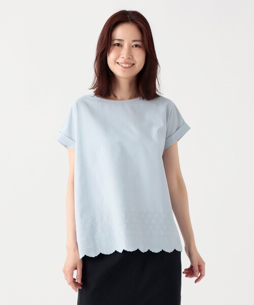 刺繍コンビフレンチスリーブプルオーバー（Tシャツ/カットソー