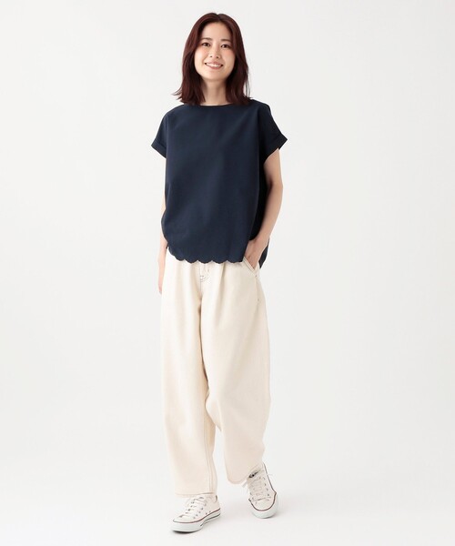 極美品 Ballsey コットンビーズコンビ フレンチスリーブプルオーバー コットンスムースフレンチスリーブプルオーバー | ANAYI/アナイ