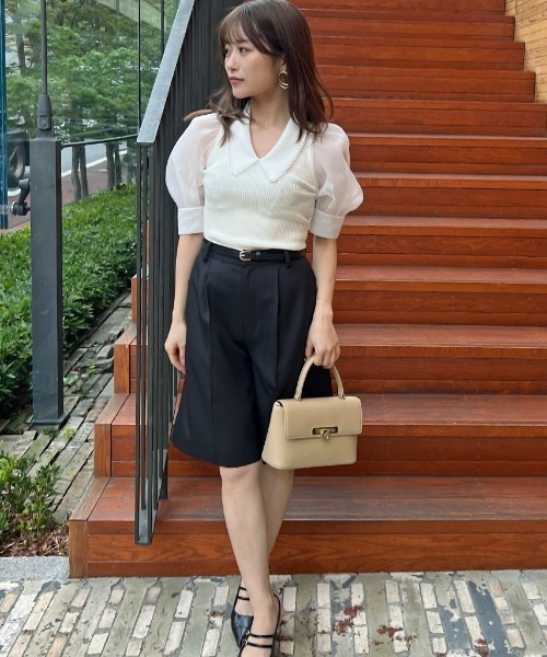 SNIDEL（スナイデル）の「ベルティッドハーフパンツ（その他パンツ・レディース・ブラック/ホワイト/グレー・0/1）」の3枚目の写真