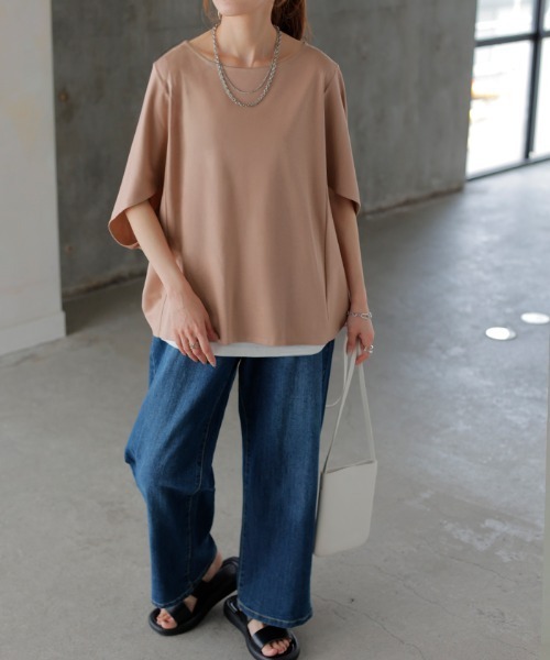 HUG.U（ハグユー）の「まるでシルク。 接触冷感Tシャツ（Tシャツ/カットソー・レディース・ホワイト/ミント/ダークグレー/スモークピンク/ブラック/アイボリー/ブラック系その他/ライトブルー/グレー系/レッド系/ホワイト系・FREE）」の12枚目の写真