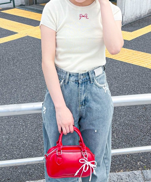 frunco(フランコ)の「リボンニットトップス(ニット/セーター・レディース・ホワイト/ブラック/ピンク/ブルー/ブラック×ホワイト・FREE)」の22枚目の写真