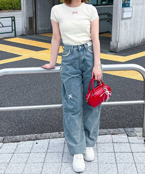 frunco(フランコ)の「リボンニットトップス(ニット/セーター・レディース・ホワイト/ブラック/ピンク/ブルー/ブラック×ホワイト・FREE)」の20枚目の写真