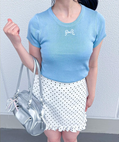 frunco(フランコ)の「リボンニットトップス(ニット/セーター・レディース・ホワイト/ブラック/ピンク/ブルー/ブラック×ホワイト・FREE)」の17枚目の写真
