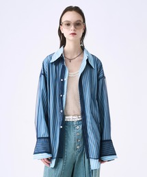 seyto | Tulle layered striped shirt / チュールレイヤードストライプシャツ(シャツ/ブラウス)