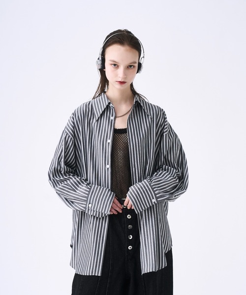 seyto セイト チュール レイヤード ストライプ シャツ L ブルー 3 seyto（セイト）の「Tulle layered striped shirt / チュール