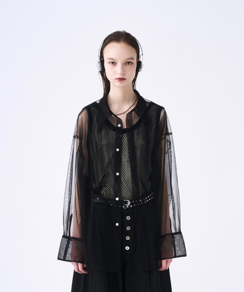 seyto セイト2 / チュールレイヤードストライプシャツ Tulle layered striped shirt / チュールレイヤードストライプ