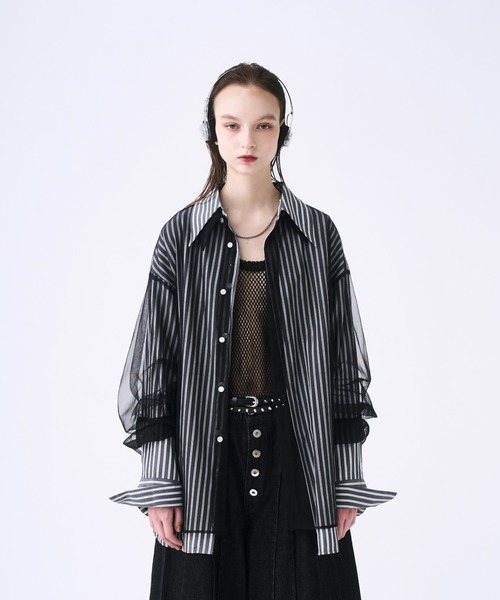 seyto セイト2 / チュールレイヤードストライプシャツ Tulle layered striped shirt / チュールレイヤードストライプ