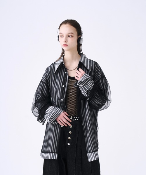 seyto セイト2 / チュールレイヤードストライプシャツ Tulle layered striped shirt / チュールレイヤードストライプ