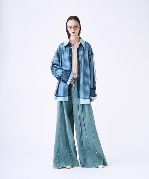 seyto セイト2 / チュールレイヤードストライプシャツ Tulle layered striped shirt / チュールレイヤードストライプ