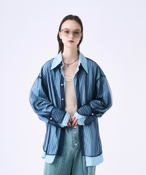 seyto セイト2 / チュールレイヤードストライプシャツ Tulle layered striped shirt / チュールレイヤードストライプ