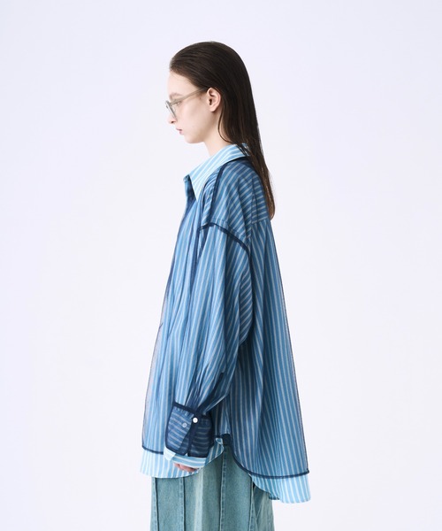 seyto セイト2 / チュールレイヤードストライプシャツ Tulle layered striped shirt / チュールレイヤードストライプ